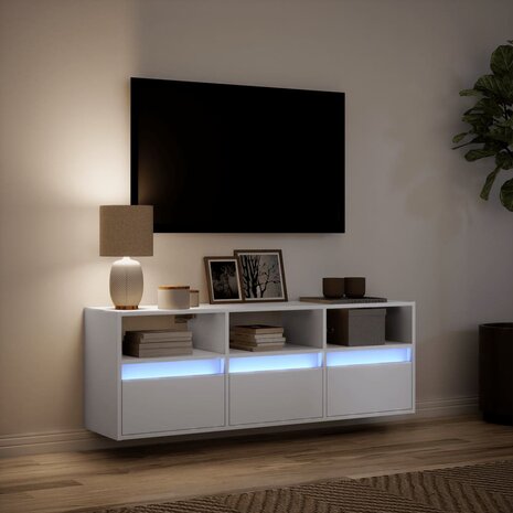 Tv-wandmeubel met LED-verlichting 130x31x45 cm wit 5