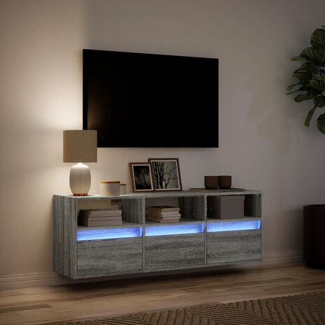 Tv-wandmeubel met LED-verlichting 130x31x45 cm grijs sonoma 5