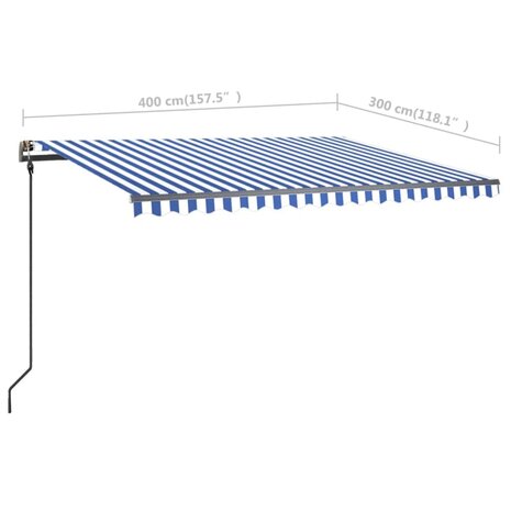 Luifel handmatig uittrekbaar met LED 4x3 m blauw en wit 11