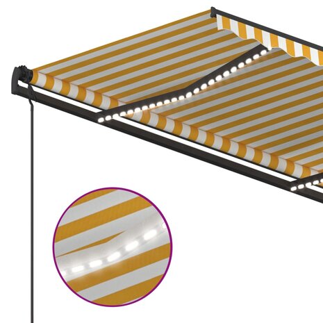 Luifel handmatig uittrekbaar met LED 5x3,5 m geel en wit 6