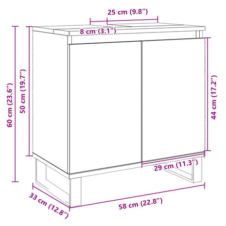 Badkamerkast 58x33x60 cm bewerkt hout sonoma eikenkleurig 9