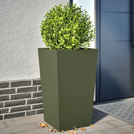 Plantenbakken 2 st 45x45x75 cm staal olijfgroen 1