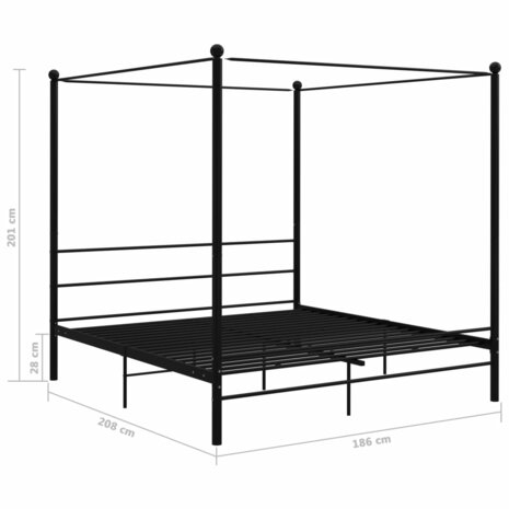 Hemelbedframe metaal zwart 180x200 cm  6