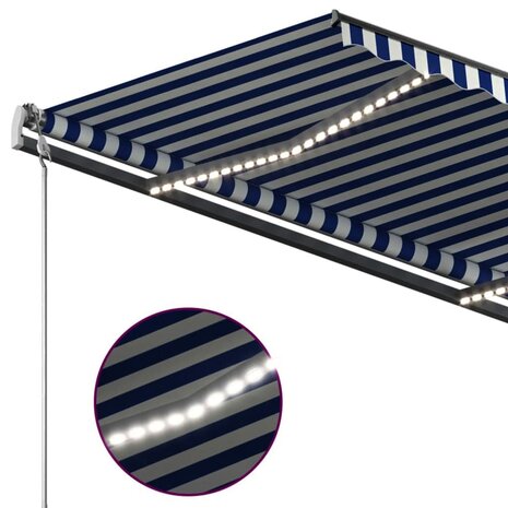 Luifel handmatig uittrekbaar met LED 4x3,5 m blauw en wit 6