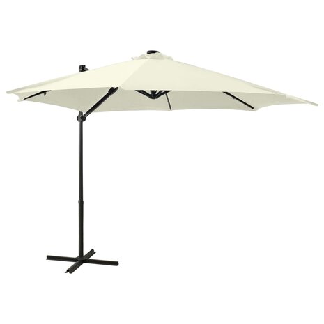 Zweefparasol met paal en LED-verlichting 300 cm zandkleurig 1