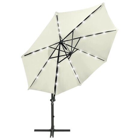 Zweefparasol met paal en LED-verlichting 300 cm zandkleurig 2