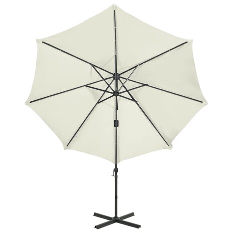 Zweefparasol met paal en LED-verlichting 300 cm zandkleurig 4