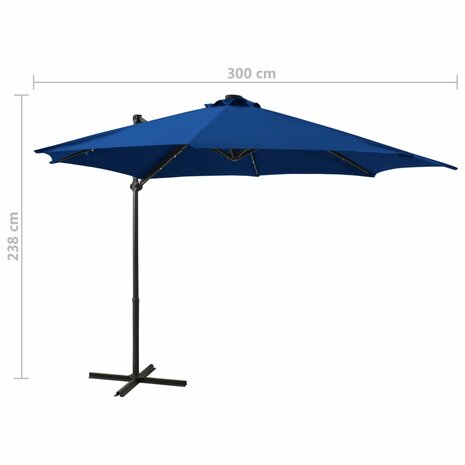 Zweefparasol met paal en LED-verlichting 300 cm azuurblauw 11