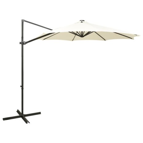 Zweefparasol met paal en LED-verlichting 300 cm zandkleurig 1