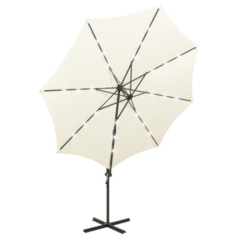 Zweefparasol met paal en LED-verlichting 300 cm zandkleurig 4