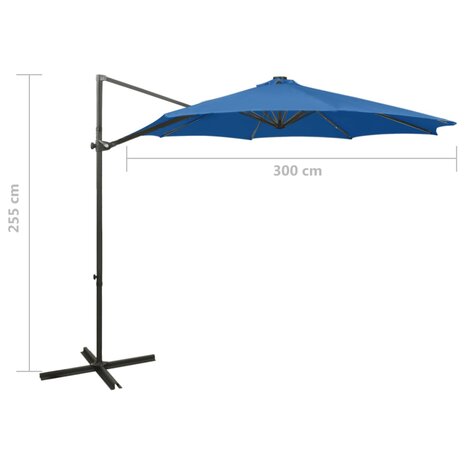 Zweefparasol met paal en LED-verlichting 300 cm azuurblauw 11