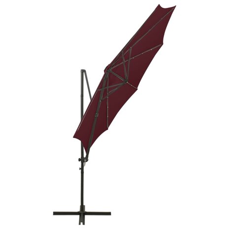 Zweefparasol met paal en LED-verlichting 300 cm bordeauxrood 7