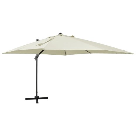 Zweefparasol met paal en LED-verlichting 300 cm zandkleurig 1