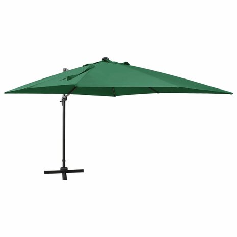 Zweefparasol met paal en LED-verlichting 300 cm groen 1