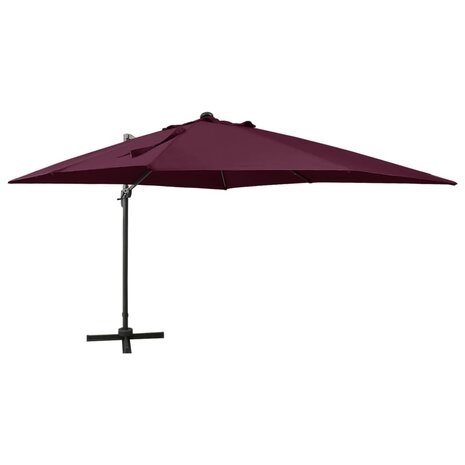 Zweefparasol met paal en LED-verlichting 300 cm bordeauxrood 1