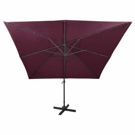 Zweefparasol met paal en LED-verlichting 300 cm bordeauxrood 3