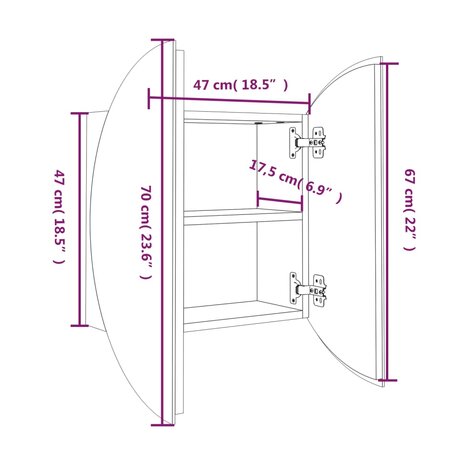 Badkamerkast met ronde spiegel en LED 47x47x17,5 cm zwart 8