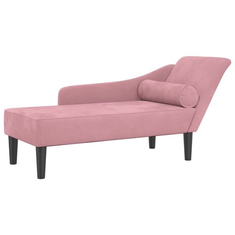 Chaise longue met kussens fluweel roze 2