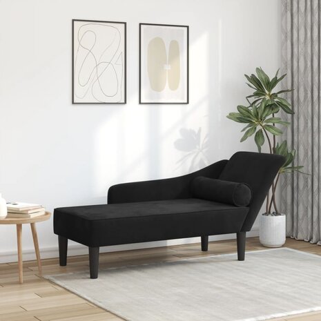 Chaise longue met kussens fluweel zwart 1