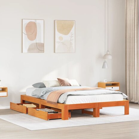 Bed met matras massief grenenhout wasbruin 140x190 cm 1