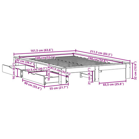 Bed met matras massief grenenhout wasbruin 140x190 cm 12