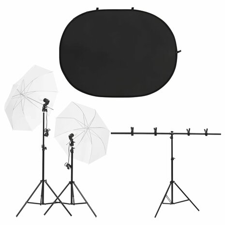 Fotostudioset met verlichtingsset en achtergrondscherm 1