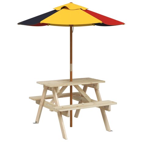 Picknicktafel voor 4 kinderen met parasol massief vurenhout 2