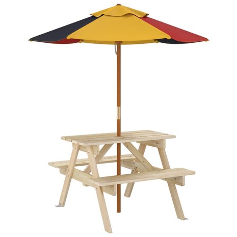 Picknicktafel voor 4 kinderen met parasol massief vurenhout 5