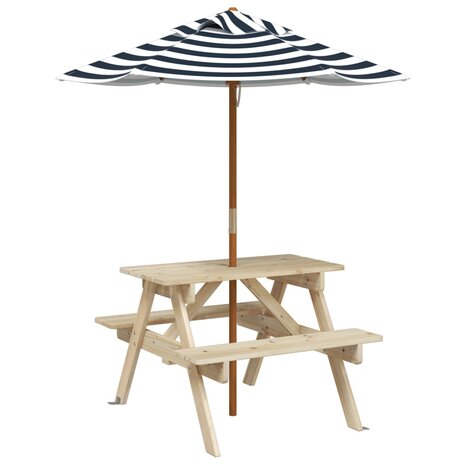 Picknicktafel voor 4 kinderen met parasol massief vurenhout 2