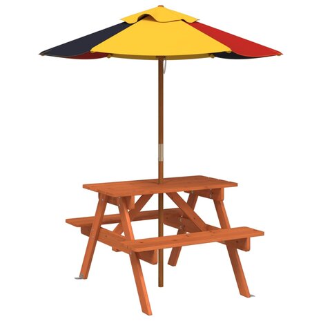 Picknicktafel voor 4 kinderen met parasol massief vurenhout 2