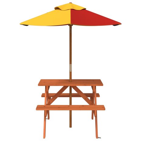 Picknicktafel voor 4 kinderen met parasol massief vurenhout 3