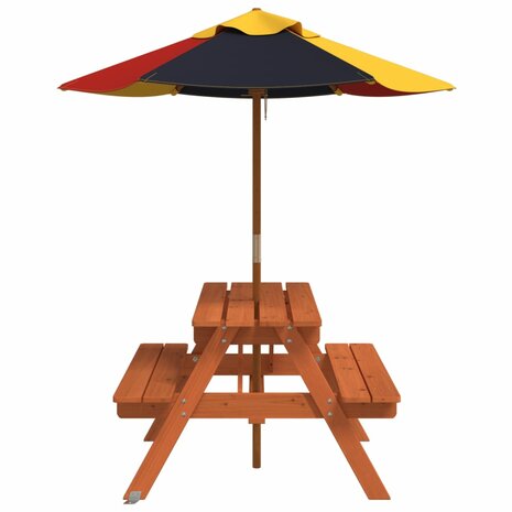 Picknicktafel voor 4 kinderen met parasol massief vurenhout 4