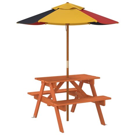 Picknicktafel voor 4 kinderen met parasol massief vurenhout 5