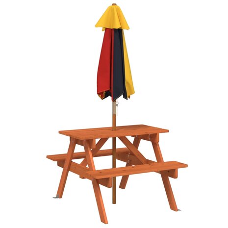 Picknicktafel voor 4 kinderen met parasol massief vurenhout 6