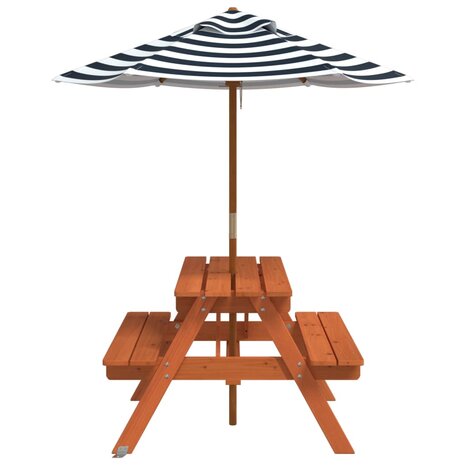 Picknicktafel voor 4 kinderen met parasol massief vurenhout 4