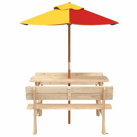 Picknicktafel voor 4 kinderen met parasol massief vurenhout 3