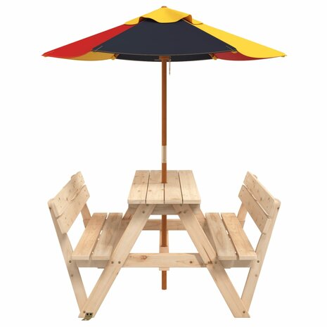 Picknicktafel voor 4 kinderen met parasol massief vurenhout 4