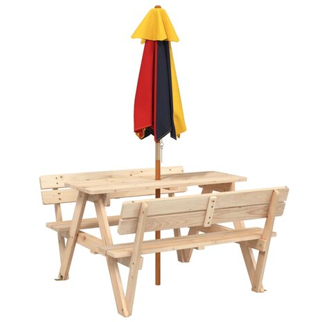 Picknicktafel voor 4 kinderen met parasol massief vurenhout 6