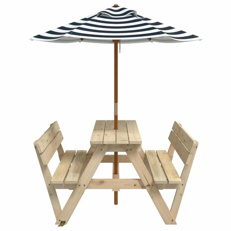 Picknicktafel voor 4 kinderen met parasol massief vurenhout 4