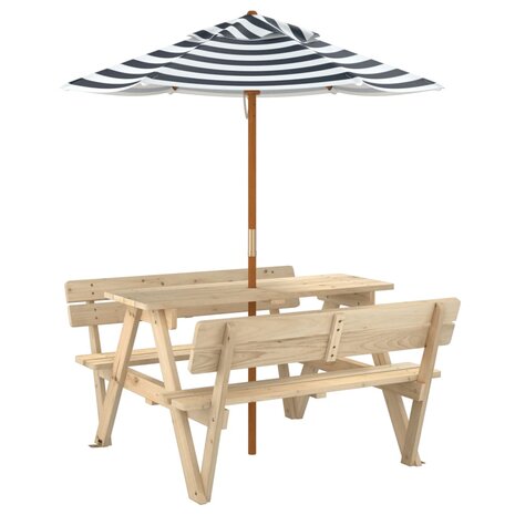 Picknicktafel voor 4 kinderen met parasol massief vurenhout 5