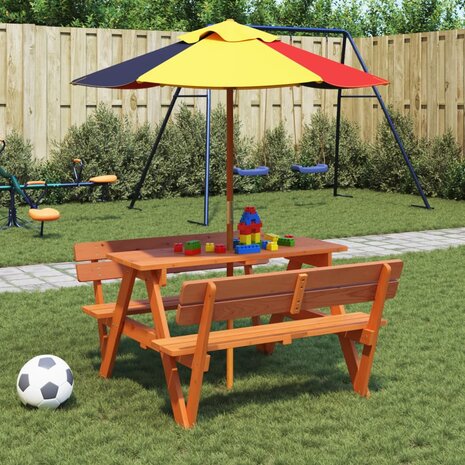 Picknicktafel voor 4 kinderen met parasol massief vurenhout 1