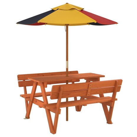 Picknicktafel voor 4 kinderen met parasol massief vurenhout 5