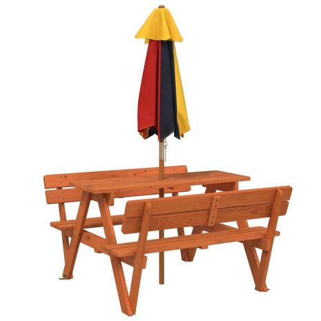 Picknicktafel voor 4 kinderen met parasol massief vurenhout 6