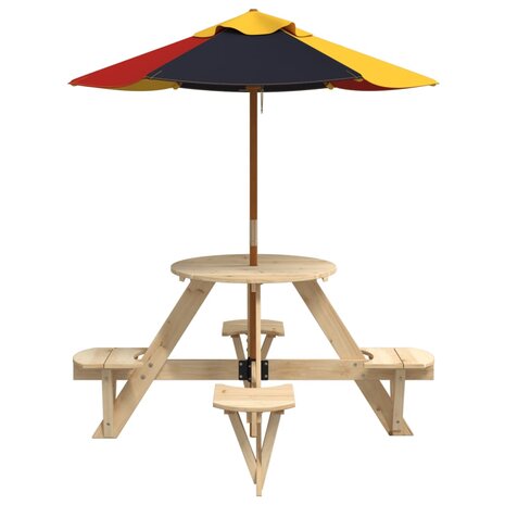 Picknicktafel voor 4 kinderen met parasol rond vurenhout 4