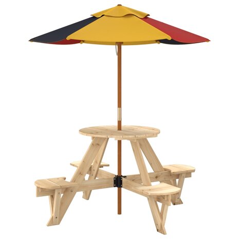 Picknicktafel voor 4 kinderen met parasol rond vurenhout 5