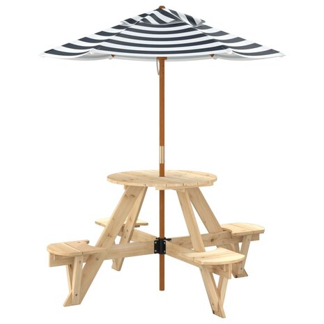 Picknicktafel voor 4 kinderen met parasol rond vurenhout 5