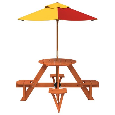 Picknicktafel voor 4 kinderen met parasol rond vurenhout 3