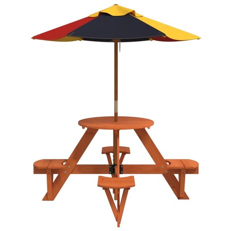 Picknicktafel voor 4 kinderen met parasol rond vurenhout 4