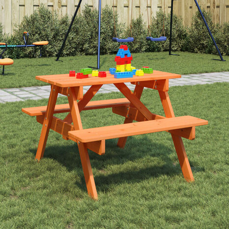 Picknicktafel voor 4 kinderen met parasolgat massief vurenhout 1