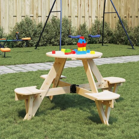 Picknicktafel voor 4 kinderen met parasolgat rond vurenhout 1